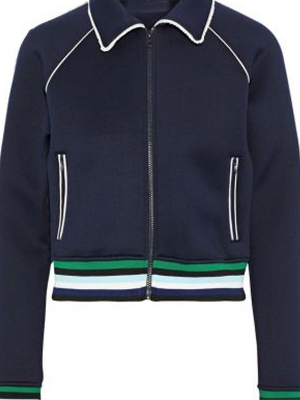 Opening Ceremony Navy Zip Front Jacket with Green & White Stripe Hem(small)